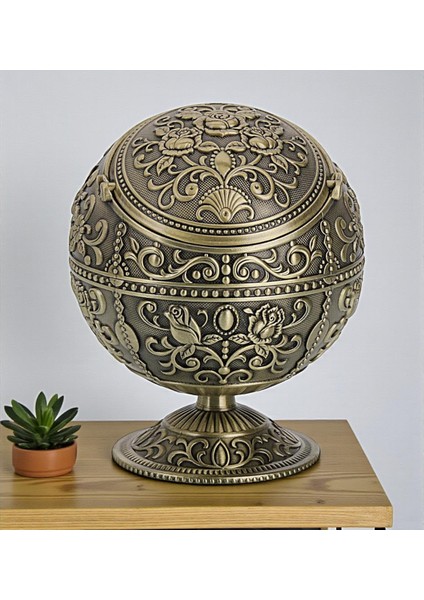 Lüks Gül Motifli Metal Top Rüzgar Geçirmez Küllük Tütsülük Çok Fonksiyonlu Dekoratif Obje Biblo 12CM