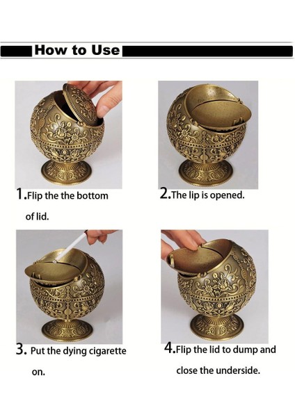 Lüks Gül Motifli Metal Top Rüzgar Geçirmez Küllük Tütsülük Çok Fonksiyonlu Dekoratif Obje Biblo 12CM modelleri