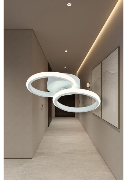 Modern İkili Yuvarlak Model Tek Renk Sarı LED Avize Antre Hol Koridor