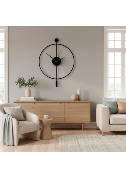 50 cm Siyah Çelik Duvar Saati – Sessiz Quartz Mekanizma