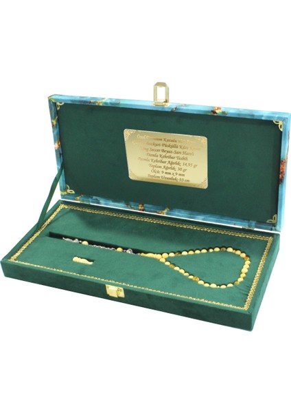 Premium Kutulu 925 Ayar Gümüş Bozkurt Püsküllü King Seccer Beyaz Sarı Hareli Damla Kehribar Tesbih modelleri