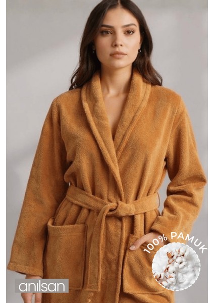 %100 Pamuk Unisex Turuncu Bornoz - Şalyaka Otel Bornozu, Spa Için Ideal, Günlük Kullanıma Uygun