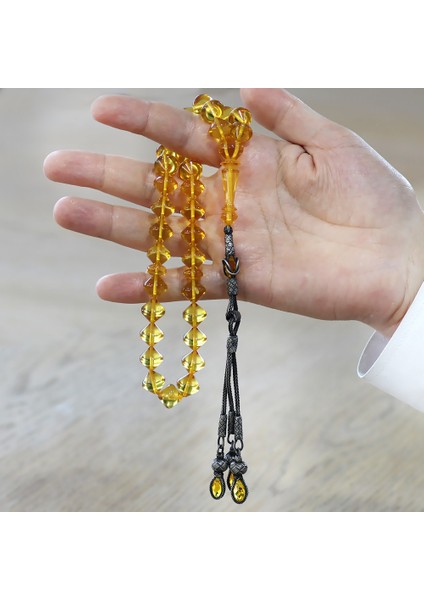 Premium Kutulu 1000 Ayar Gümüş Kazaz Püskül Istanbul Kesim Soft Sarı Büyük Boy Damla Kehribar Tesbih indirimleri