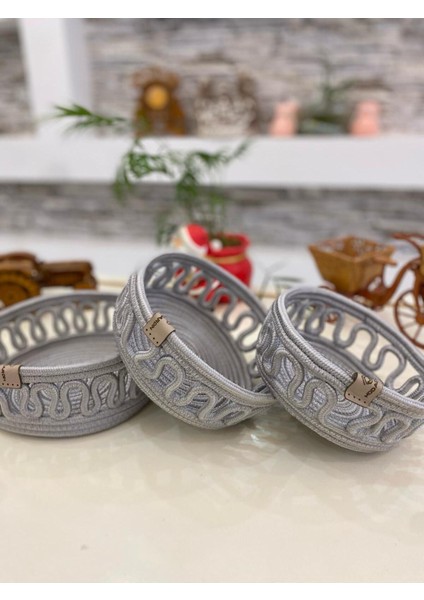 3 Lü Sepet Çok Amaçlı Organizer Işlemeli Hasır Jüt Sepet Takımı