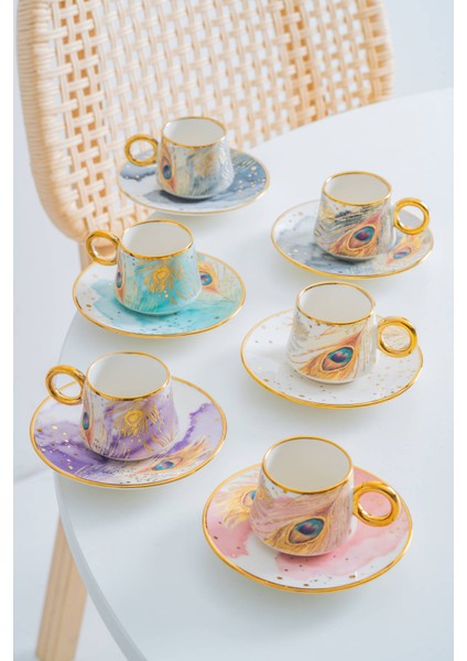 Astera 6 Kişilik Porselen Kahve Fincan Takımı - 90 ml