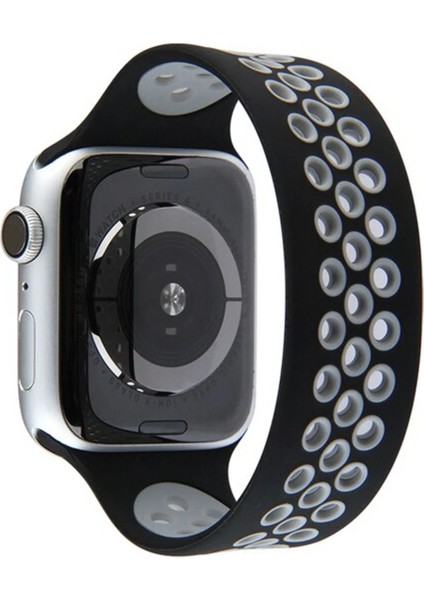 Apple Watch 38MM Ayarlı Delikli Silikon Kordon - SIYAH-GRI-(5796) - MB000X-2GA1Q1