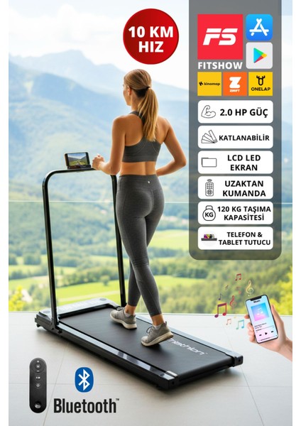T-228 Katlanabilir Yürüyüş ve Koşu Bandı / Bluetooth ve Hoparlör/2hp Motor/10 Km Hız/uzaktan Kumanda