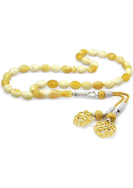 Premium Kutulu 1000 Ayar Kazaz Püskül Arpa Kesim King Seccer Sarı Beyaz Hareli Damla Kehribar Tesbih fiyatları