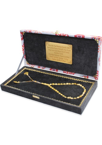 Premium Kutulu 1000 Ayar Kazaz Püskül Arpa Kesim King Seccer Sarı Beyaz Hareli Damla Kehribar Tesbih indirimleri