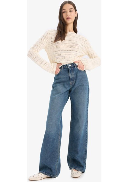 Oversize Geniş Kalıp Kayık Yaka Ajur Triko Kazak