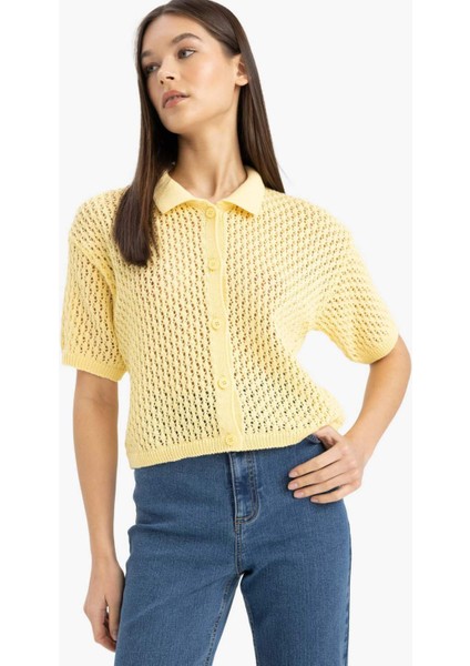 Slim Fit Dar Kesim Polo Yaka Düğmeli Kroşe Hırka E4723AX25SP