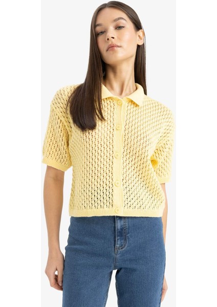 Slim Fit Dar Kesim Polo Yaka Düğmeli Kroşe Hırka E4723AX25SP