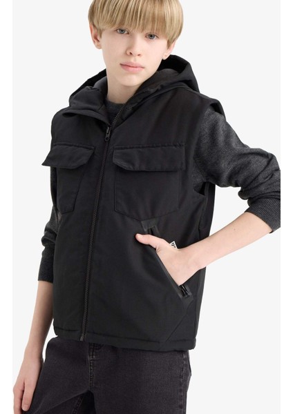Erkek Çocuk Su Geçirmez Kapüşonlu Fermuarlı Yelek