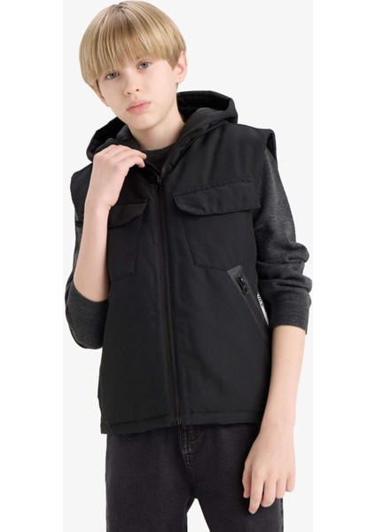 Erkek Çocuk Su Geçirmez Kapüşonlu Fermuarlı Yelek