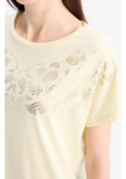 Bisiklet Yaka Baskılı Kısa Kollu Tişört E9052AX25SM