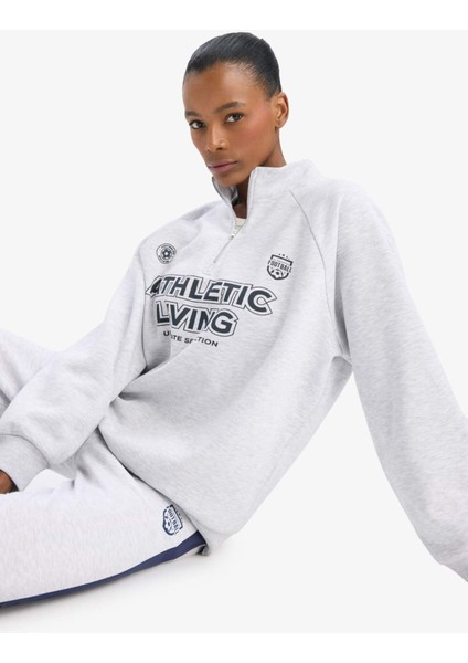 Oversize Geniş Kalıp Dik Yaka Baskılı Sporcu Sweatshirt D7754AX25SP