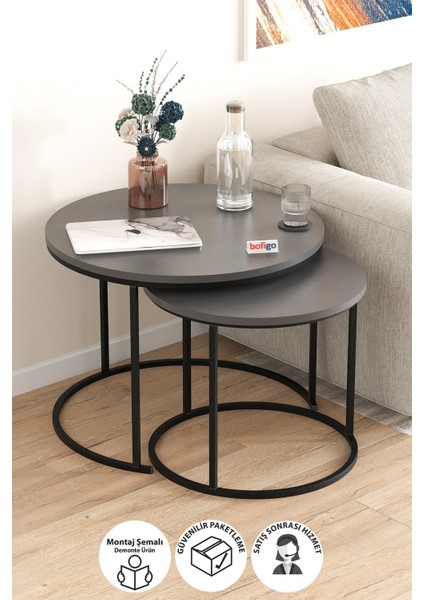 2li Orta Sehpa Zigon Sehpa Yan Sehpa Kahve Sehpası Hilal Antrasit