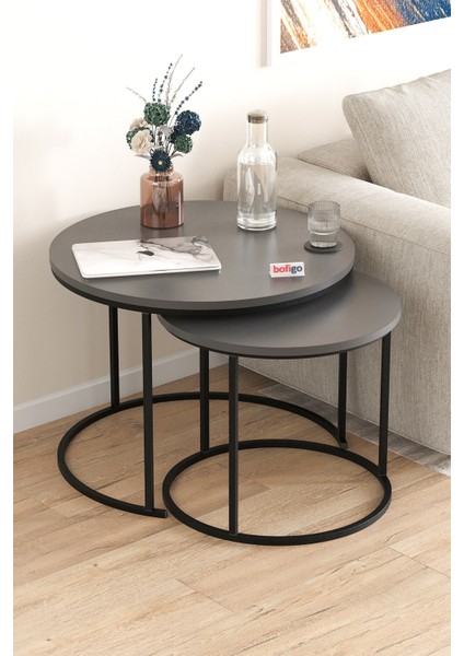 2li Orta Sehpa Zigon Sehpa Yan Sehpa Kahve Sehpası Hilal Antrasit indirimleri