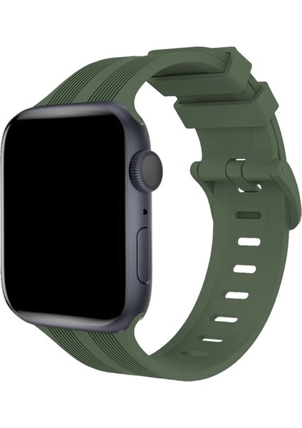 Apple Watch 38MM KR408 Çizgili Silikon Kordon - Koyu YEŞIL-(5796) - MB000X-2GAL05