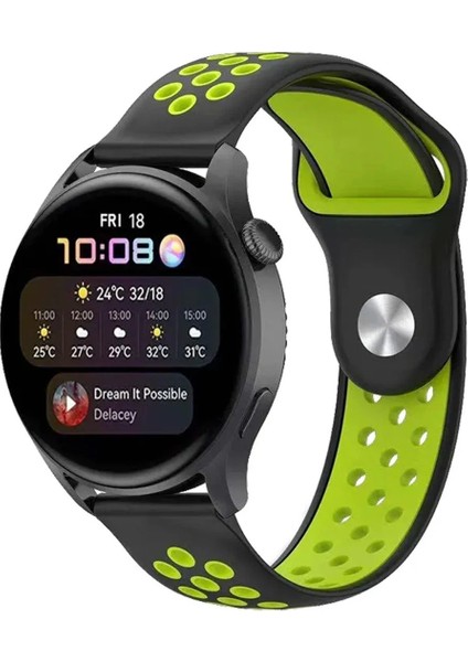 Watch 20MM Spor Delikli Kordon - SIYAH-YEŞIL-(5796) - MB000X-2GB612