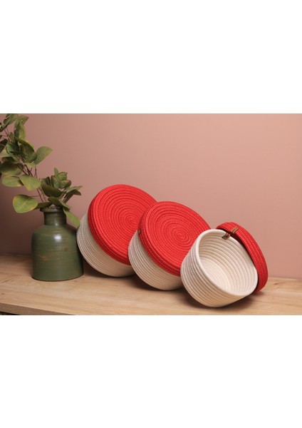 Jüt Hasır El Dokuma 3 Lü Kapaklı Sepet Takımı Organizer