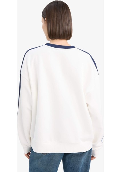 Oversize Geniş Kalıp Bisiklet Yaka Baskılı Kalın Sweatshirt D5957AX25SP