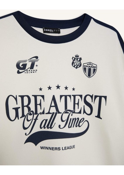 Oversize Geniş Kalıp Bisiklet Yaka Baskılı Kalın Sweatshirt D5957AX25SP