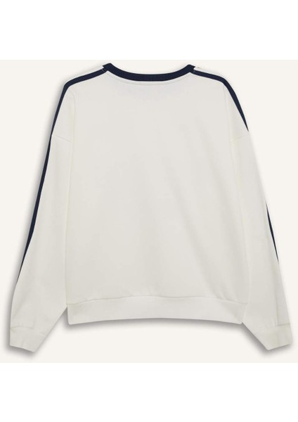 Oversize Geniş Kalıp Bisiklet Yaka Baskılı Kalın Sweatshirt D5957AX25SP