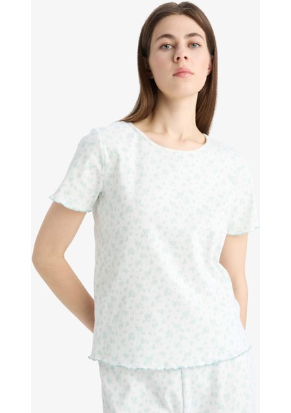 Pijama Takımı Ribana Kısa Kollu Üst Esnek Belli Uzun Alt-Fall in Love E6679AX25SP