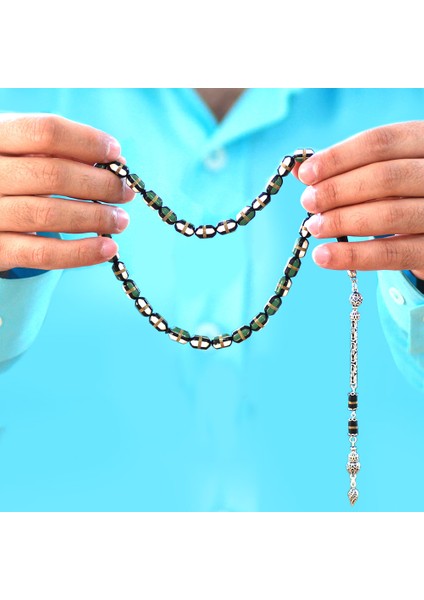 925 Ayar Gümüş Kral Zincir Püsküllü Yeşil Beyaz Mine Dolgulu Pirinç Sarmal Kapsül Kesim Kuka Tesbih fırsatları