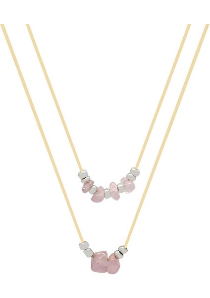 Zarif Ip Zincirli Natural Form Pembe Kuvars Doğaltaş Kadın Kolye