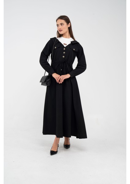Düğmeli Bel Bağcıklı Trençkot Detaylı Elbise K1746 modelleri