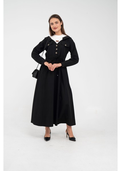 Düğmeli Bel Bağcıklı Trençkot Detaylı Elbise K1746 fırsatları