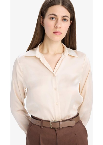 Regular Fit Saten Uzun Kollu Gömlek