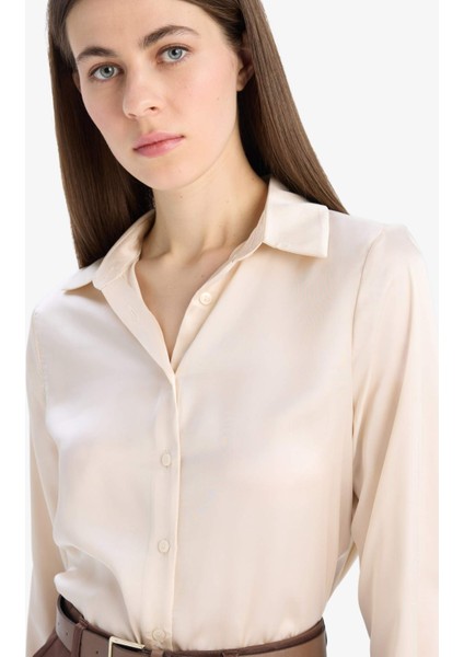 Regular Fit Saten Uzun Kollu Gömlek