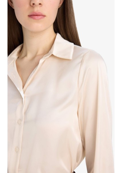 Regular Fit Saten Uzun Kollu Gömlek