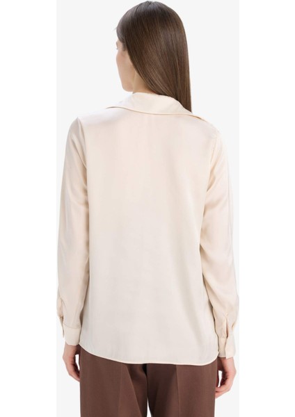 Regular Fit Saten Uzun Kollu Gömlek