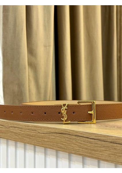 Kadın Taba Kemer Pantolon Kemeri Etek Kemeri Gold Detaylı Taba Kemer