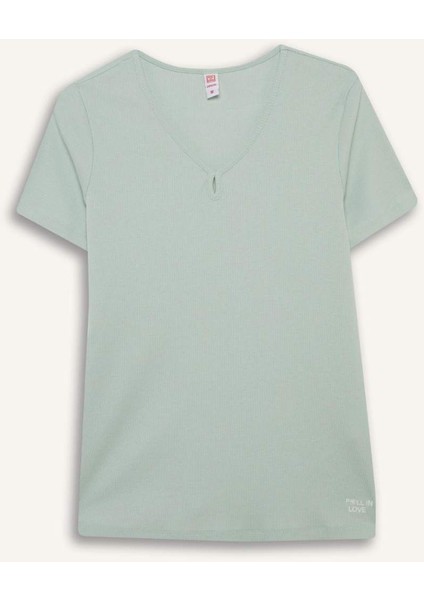 Regular Fit Pijama Takımı Kısa Kollu Üst Desenli Uzun Alt-Fall in Love