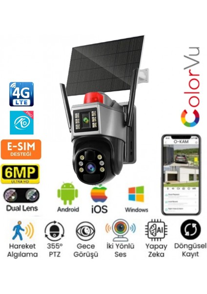 Okam 7015 4g 6mp Dual Lens Güneş Panelli