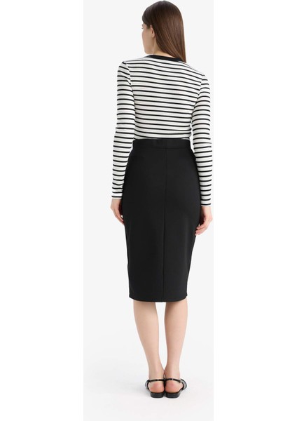 Basic Düz Normal Bel Yırtmaçlı Midi Kalem Etek Y6466AZ25SP