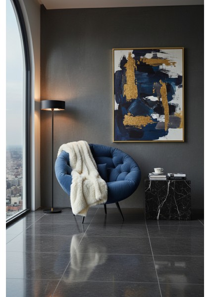 Misuo Berjer | Milano Esintili Minderli ve Yastıklı Tekli Koltuk | Kitap Okuma & Rahat Dinlenme Koltuğu - Lacivert