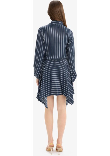 Asimetrik Çizgili Yüksek Bel Saten Mini Etek