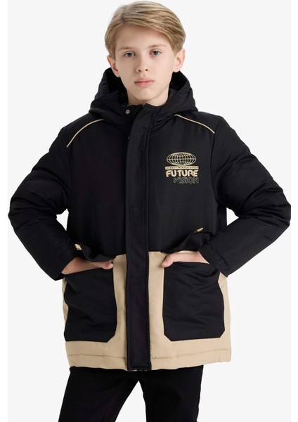 Erkek Çocuk Su İtici Kapüşonlu Fermuarlı Mont E9357A825WN