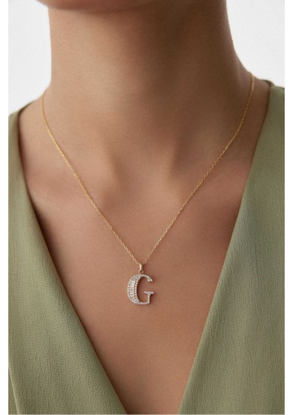 14 Ayar Altın Baget Taşlı Harf Kolye