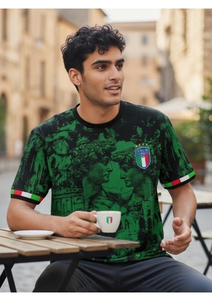 Isme Özel Yazdırmalı Italya Millî Futbol Takımı 2023/24 Yeni Sezon Yeşil T-Shirt modelleri