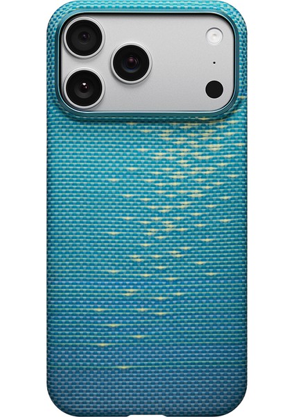 iPhone 17 Pro Max Kılıf M-Safeli Aramid Fiber Pitaka Glints Of Gold Ultra Slim Serisi Kapak Mavi