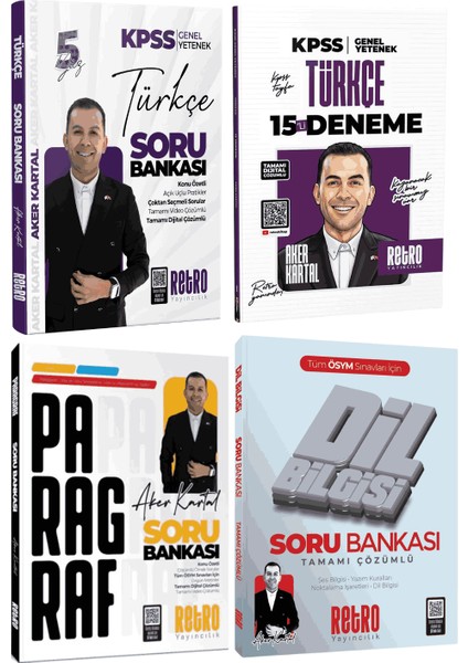 2026 Kpss Gygk Türkçe Soru Bankası + Türkçe 15 Deneme + Paragraf Soru Bankası + Dil Bilgisi Soru Bankası Aker Kartal Retro Yayınları