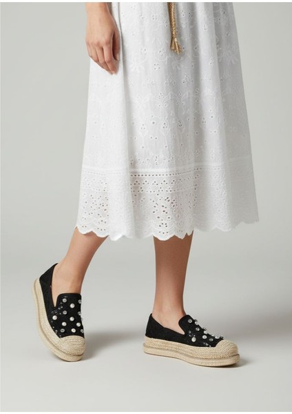 G25Y3203 Inci ve Dantel Detaylı Kadın Siyah Espadril Ayakkabı