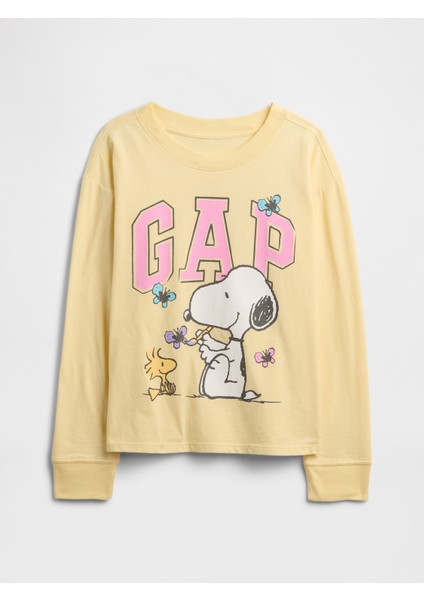 Kız Çocuk Sarı Gap Peanuts Oversized Logo T-Shirt